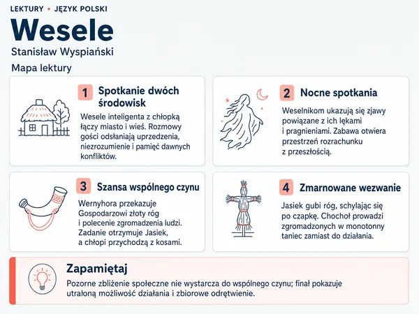 Mapa lektury „Wesele”. Spotkanie dwóch środowisk; Nocne spotkania; Szansa wspólnego czynu; Zmarnowane wezwanie.